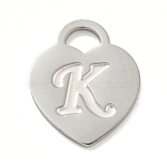 304 Stainless Steel Pendants, Laser Cut, Heart with Letter Charm, Stainless Steel Color, Letter K, 15x12x1mm, Hole: 3x3.5mm(FIND-M017-01P-K)