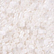 Opaque Colours Luster Glass Round Bugle Beads, Round Hole, Creamy White, 4~6x5~6mm, Hole: 1.8mm, about 2250pcs/pound(SEED-S045-001A-B04)