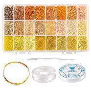 480g 24 Colors 12/0 Glass Round Seed Beads, Silver Lined Round Hole, with 1Pc Beading Needles and 2 Rolls Elastic Crystal Thread, Yellow, 2mm, 20g/color(SEED-CJ0001-11)