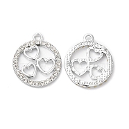 Rack Plating Alloy Crystal Rhinestone Pendants, Ring with Heart Charms, Platinum, 22.5x19x2mm, Hole: 2mm(RB-L036-VF867-1)