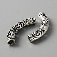 Tibetan Style Alloy Curved Tube Beads, Curved Tube Noodle Beads, Hollow, Antique Silver, 52x8mm, Hole: 6mm(FIND-TAC0014-37AS)