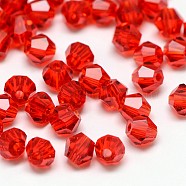 Imitation 5301 Bicone Beads, Transparent Glass Faceted Beads, Red, 3x2.5mm, Hole: 1mm, about 720pcs/bag(GLAA-F026-B17)