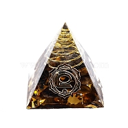 Chakra Theme Orgonite Pyramid Resin Energy Generators, Reiki Natural Tiger Eye Chips Inside for Home Office Desk Decoration, 29mm(DJEW-PW0012-021D)