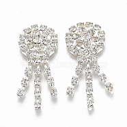 Brass Flat Back Cabochons, with Rhinestone, Silver, Crystal, 40~45x16~18x5mm(RB-S048-29A)