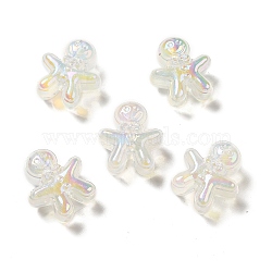 UV Plating Rainbow Iridescent Acrylic Beads, Christmas Gingerbread Man, WhiteSmoke, 20x18x10.5mm, Hole: 3.5mm(PACR-M002-11B)