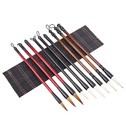 Calligraphy Brushes Pen Set, with Roll-up Bamboo Brush Holder, for Professional Calligraphy, Black, 300~305x245~295x2.5~5.5mm(AJEW-WH0114-65B)
