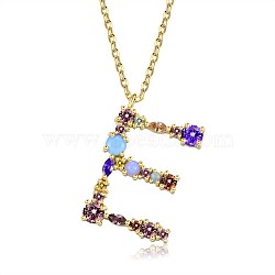 Brass Micro Pave Cubic Zirconia Pendant Necklaces, Initial Necklaces, with Cable Chains, Letter E, Colorful, Golden, 15-3/4 inch(40cm)(NJEW-BB67040-E)