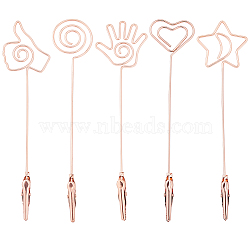 5Pcs 5 Styles Iron Alligator Clips, Steel Spiral Wire Card Note Picture Memo Photo Clips, Bracelet Helper, Gesture/Heart/Star, Rose Gold, 150mm, 1pc/style(AJEW-SC0002-29RG)