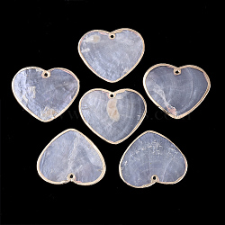 Edge Golden Plated Capiz Shell Pendants, Heart, Clear, 33.5x39x1mm, Hole: 1.6mm(X-SHEL-S276-35)