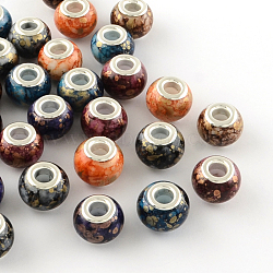 Rondelle Spray Painted Glass European Large Hole Beads, with Silver Color Plated Brass Cores, Mixed Color, 14~15x11~12mm, Hole: 5mm(X-GPDL-R017-M)