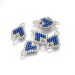 MIYUKI & TOHO Handmade Japanese Seed Beads Links, Loom Pattern, Heart, Blue, 16~18x12~12.5x1.7mm, Hole: 1.4~3mm(SEED-A027-Y04)