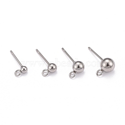 40Pcs 4 Styles 202 Stainless Steel Ball Stud Earring Findings, with 304 Stainless Steel Pins and Loop, Round, Stainless Steel Color, 3mm/4mm/5mm/6mm, 14~17mm, Hole: 2mm, Pin: 0.7mm, 10Pcs/Style(STAS-LS0001-13P)