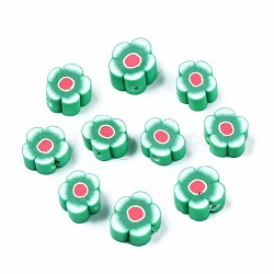 Handmade Polymer Clay Beads, Flower, Medium Sea Green, 7~10x7~11x3~5mm, Hole: 1.6mm(X1-CLAY-S096-006K)