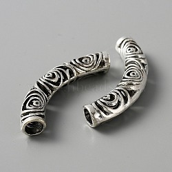 Tibetan Style Alloy Curved Tube Beads, Curved Tube Noodle Beads, Hollow, Antique Silver, 52x8mm, Hole: 6mm(FIND-TAC0014-37AS)
