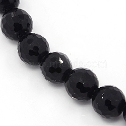 Synthetic Black Stone Beads Strands, Dyed, Faceted Round, Black, about 8mm in diameter, hole: 1mm(G-GSFR8mm-C044)