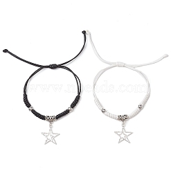 2Pcs 2 Color Alloy Star Charm Bracelets Set, Polyester Cord Adjustable Bracelets, Mixed Color, Inner Diameter: 1-1/8~4-1/2 inch(2.9~11.5cm), 1Pc/color(BJEW-TA00394)