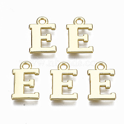 Alloy Charms, Cadmium Free & Nickel Free & Lead Free, Alphabet, Real 16K Gold Plated, Letter.E, 14x9x1mm, Hole: 1.6mm(PALLOY-Q441-025E-NR)