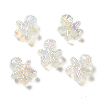 UV Plating Rainbow Iridescent Acrylic Beads, Christmas Gingerbread Man, WhiteSmoke, 20x18x10.5mm, Hole: 3.5mm