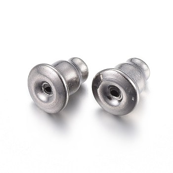 304 Stainless Steel Ear Nuts, Earring Backs, Stainless Steel Color, 5.5x5mm, Hole: 0.65mm