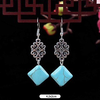 Turquoise Dangle Earrings for Women, Rhombus