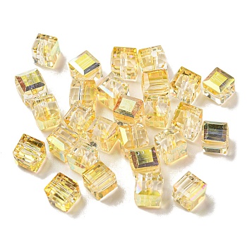Electroplate Glass Beads, Faceted, Cube, Gold, 5.5x5.5x5.5mm, Hole: 1.5mm, 100pcs/bag