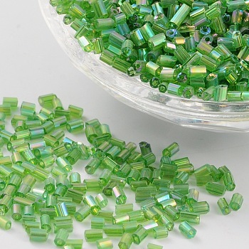 11/0 Two Cut Glass Seed Beads, Hexagon, Trans.Colours Rainbow, Green, Size: about 2.2mm in diameter, about 4500pcs/50g