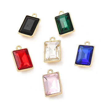 Rack Plating Alloy Glass Pendants, Faceted Rectangle Charms, Mixed Color, 19x12x7mm, Hole: 1.8mm
