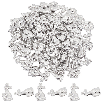 50Pcs Easter 304 Stainless Steel Pendants, Easter Bunny, Stainless Steel Color, 18x10x3.5mm, Hole: 1mm