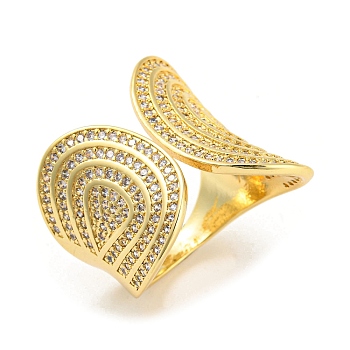Brass Micro Pave Cubic Zirconia Open Cuff Ring, Teardrop, Real 16K Gold Plated, US Size 8 1/2(18.5mm)