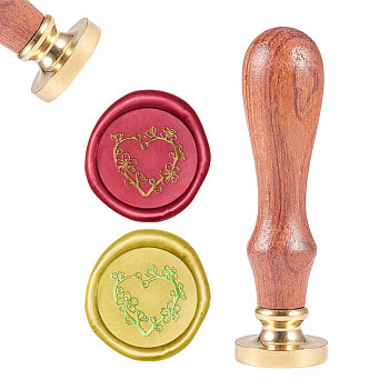 DIY Scrapbook, Brass Wax Seal Stamp and Wood Handle Sets, Heart with Flower, Golden, 8.9x2.5cm, Stamps: 25x14.5mm