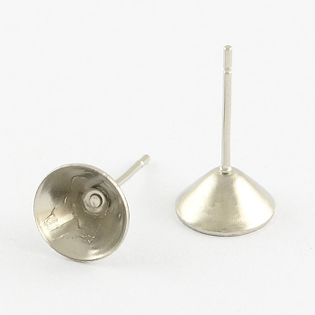 304 Stainless Steel Post Stud Earring Settings for Pointed Back Xilion Rivoli Rhinestone, Stainless Steel Color, Fit for 6mm Rhinestone, Pin: 0.7mm