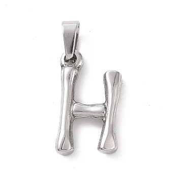 304 Stainless Steel Pendants, Bamboo Style, Stainless Steel Color, Letter.H, 19x11x3mm, Hole: 3x7mm