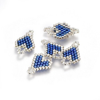 MIYUKI & TOHO Handmade Japanese Seed Beads Links, Loom Pattern, Heart, Blue, 16~18x12~12.5x1.7mm, Hole: 1.4~3mm
