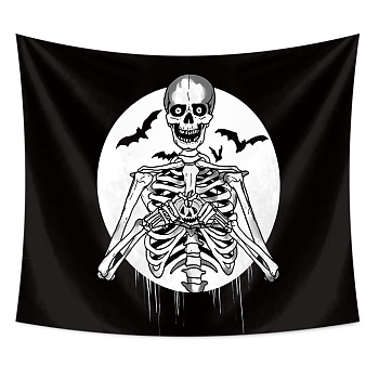 Halloween Theme Polyester Wall Hanging Tapestry, for Bedroom Living Room Decoration, Rectangle, Skull Pattern, Black, 730x950mm