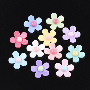 Resin Cabochons, Flower, Mixed Color, 21.5~22x22~23x7mm