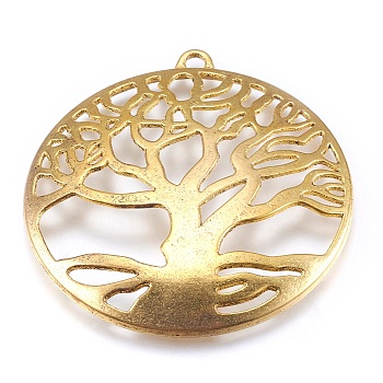 Tibetan Style Pendant Cabochon Settings, Lead Free, Tree of life, Antique Golden, 61x58x3mm, Tray: 55mm, Hole: 4mm