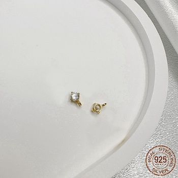 925 Sterling Silver Micro Pave Clear Cubic Zirconia Charms, Diamond, Real 18K Gold Plated, 6x3.5x3mm, Hole: 1.5mm