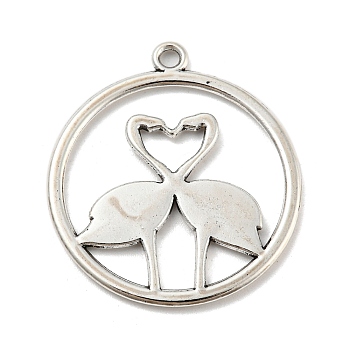 Tibetan Style Alloy Pendants, Flat Round Charms, Swan,  Nickel, Antique Silver, 29x26x1mm, Hole: 1.8mm