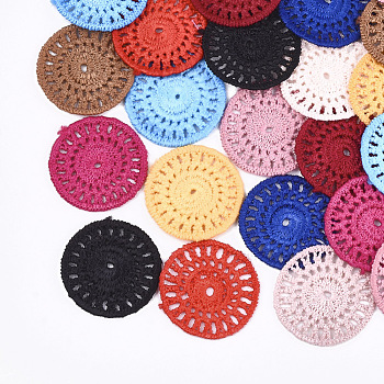 Polycotton(Polyester Cotton) Woven Pendant Decorations, Flat Round, Mixed Color, 27~29x1mm
