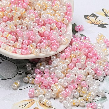 Glass Seed Beads, Opaque Colours Luster, Peanut, Pink, 6x3x3mm, Hole: 1.2mm, about 6250pcs/pound