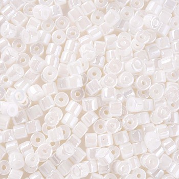 Opaque Colours Luster Glass Round Bugle Beads, Round Hole, Creamy White, 4~6x5~6mm, Hole: 1.8mm, about 2250pcs/pound