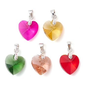 Mixed Color Glass Pendants, with Silver Iron Loops, Heart, 19.5x14x7.5mm, Hole: 3.5x4mm