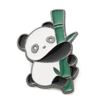 Panda Enamel Pins, Gunmetal Alloy Brooch, Bamboo, 35x25x1.5mm
