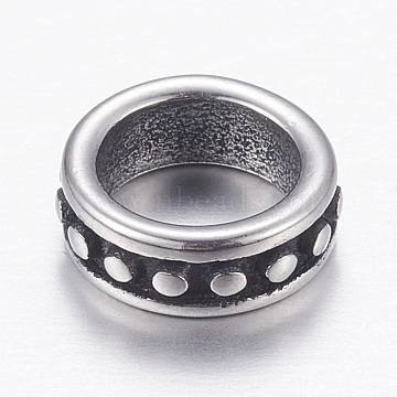 304 Stainless Steel Beads, Large Hole Bead, Ring, Antique Silver, 8x3mm, Hole: 6mm(X-STAS-P173-119AS)