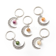Tibetan Style Alloy Pendants Keychain, with Iron Split Key Rings and Acrylic, Moon, Mixed Color, 7.2cm(KEYC-JKC00352)