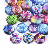 Flatback Glass Cabochons for DIY Projects, Dome/Half Round with Fish Scale Pattern, Mixed Color, 12x4mm(GGLA-S047-03)