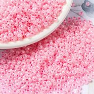 MIYUKI Round Rocailles Beads, Japanese Seed Beads, (RR518) Cotton Candy Pink Lined, 8/0, 3mm, Hole: 1mm, about 2111~2277pcs/50g(SEED-X0055-RR0518)