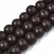 Painted Natural Wood Beads Strands, Round, Coconut Brown, 10x8~9mm, Hole: 2~3mm, about 41~42pcs/strand, 13.98 inch~14.61 inch(35.5~37.1cm)(WOOD-S053-54B)