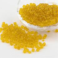 6/0 Glass Seed Beads, Transparent, Round, Yellow, 4mm, hole: 1.5mm, about 496pcs/50g(X-SEED-A004-4mm-10)