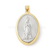 Brass Pendants, Oval, Religion, Rack Plating, Cadmium Free & Lead Free, Long-Lasting Plated, with Jump Ring, Jesus, 19.5x30.5x6mm, Hole: 4x3.5mm(KK-P294-10G-B)